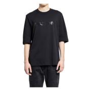 Helmut Lang Svart Jersey T-shirt med Unikt Tryck Black, Herr