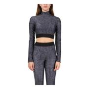 Just Cavalli Tryckt Lycra Crop Top med långa ärmar Gray, Dam