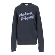 Maison Kitsuné Logo Bomullssweatshirt Navy Rund Hals Blue, Herr