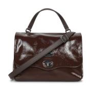 Zanellato Mörkbrun Patentläder Crossbody Väska Brown, Dam