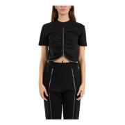 Msgm Bomull Zip T-shirt Black, Dam