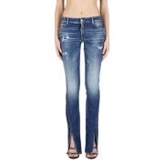 Dsquared2 Flared Stretch Bomulls Jeans med Slitna Effekter Blue, Dam