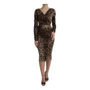 Dolce & Gabbana Leopardmönstrad Omlott Midi Klänning Brown, Dam