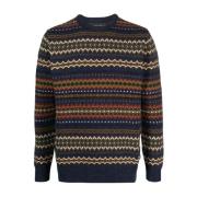 Barbour Fairisle Crew Neck Sweater Blue, Herr