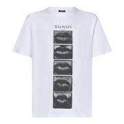 Balmain Vit T-shirt med läppmotiv White, Herr