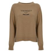 Twinset Broderad Logo Sweaters Brown, Dam