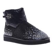 Baldinini Ankle boots in black nylon and leather suede with rhinestone...