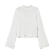 Twinset Vit Broderad Stickad Tröja White, Dam