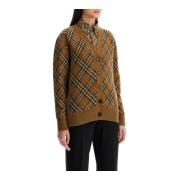 Burberry Check Jacquard Ull Mohair Kofta Tröja Beige, Dam