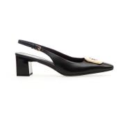 Tory Burch Svarta läder spänne slingback klackar Black, Dam