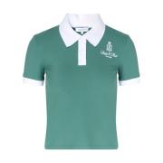 Sporty & Rich Retro Script Polo Shirt Green, Dam