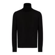 Emporio Armani Svart Stickad Logotröja Hög Krage Långärmad Black, Herr