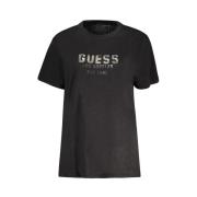 Guess Svart Bomull Kortärmad T-shirt med Applikationer och Strass Blac...