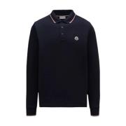 Moncler Navy Långärmad Pikétröja Blue, Herr