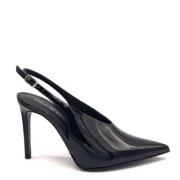 Guglielmo Rotta Svarta Lackläder Slingback Klackar Black, Dam