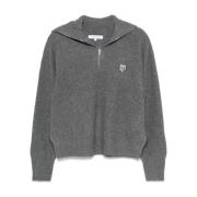 Maison Kitsuné Grå Tröja med Fet Fox Patch Gray, Dam