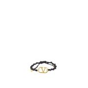 Valentino Garavani Metalliskt Logotyp Armband Justerbar Snodd Black, H...