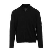 C.p. Company Svart Lamull Dragkedja Cardigan Sweaters Black, Herr