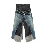 Junya Watanabe Indigo Blå Lager Lagdelt Wide Leg Jeans Blue, Dam