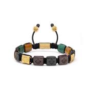 Nialaya Men`s Ceramic Flatbead Bracelet in Green, Red, Brown Tiger Eye...