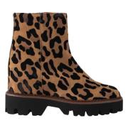 Belle Vie Leopardmönstrad Läder Ankelboot Brown, Dam