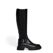 Hogan Svarta läderankelboots Black, Dam