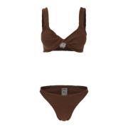 Hunza G Metallic-effekt Bikini Set med Twist Detaljer Brown, Dam