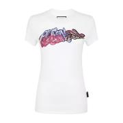 Philipp Plein Vit Feministisk Graffiti Logo T-shirt White, Dam