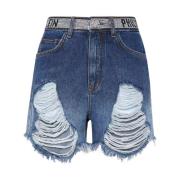 Philipp Plein Blå Distressed Denim Shorts Blue, Dam