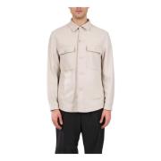 Hugo Boss Overshirt i ren ull med knappar Beige, Herr