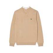 Lacoste Ekologisk Bomull V-Ringad Tröja Beige, Herr