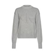 Calvin Klein Jeans Grå Crewneck Tröja med Monogram Gray, Dam