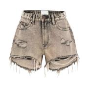 One Teaspoon Beige distressed denim shorts Gray, Dam