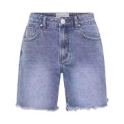 One Teaspoon Jeansshorts med Fransade Kanter Blue, Dam