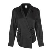 Baum und Pferdgarten Wrap-stil Blus med Knappstängning Black, Dam