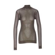 Lemaire Räfflad Stickad Mock Neck Tröja Brown, Dam