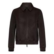 Emporio Armani Brun läderjacka Matelassé Chevron Stil Brown, Herr