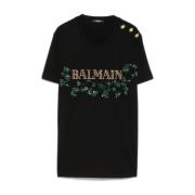 Balmain Kortärmad Rhinestone Dekorerad T-shirt Black, Dam