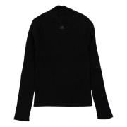 Courrèges Räfflad Stickad Mockneck-tröja i Svart Black, Herr