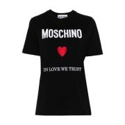 Moschino Svart T-shirt med broderad logotyp Black, Dam