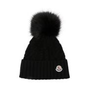 Moncler Svart Cashmere Blend Beanie med Pom-Pom Black, Dam