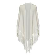 Malo Vit Cashmere Cape med Fransade Kanter White, Dam