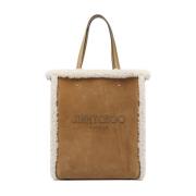 Jimmy Choo Shearling Trim Rattan Tote Bag Beige, Dam