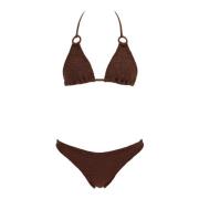 Hunza G Rynkad Triangel Bikini Set med Ringar Brown, Dam