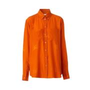 Burberry Oversize Siden Jacquard Equestrian Knight Skjorta Orange, Dam