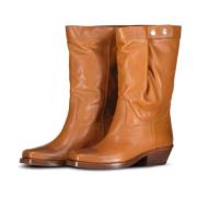 Isabel Marant Läder Biker Boots med knappdetalj Brown, Dam