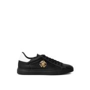 Roberto Cavalli Svarta lädersneakers Black, Herr