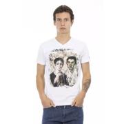 Trussardi Elegant Designer Tee med V-ringning och Frontprint White, He...