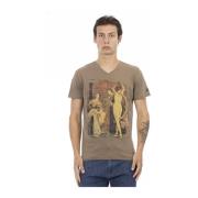 Trussardi Casual V-ringad T-shirt med Front Print Brown, Herr