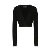 Dolce & Gabbana Svart Ull V-ringad Kort Cardigan Black, Dam